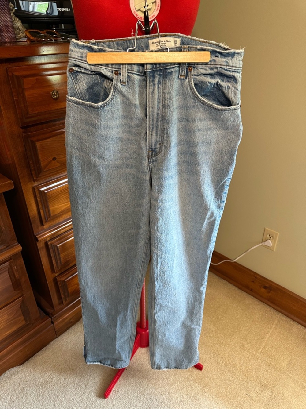 Abercrombie & Fitch Light Blue Women’s Bootcut Jeans with Side Slip X-Long
